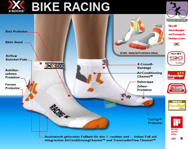 X-Socks Fahrradsocken Radsocken Rad Sport Socken BIKE RACING weiß Neu
