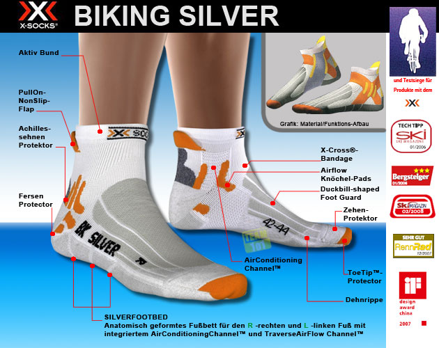 X-Socks Fahrradsocken Radsocken Sport Socken BIKING SILVER weiß Neu