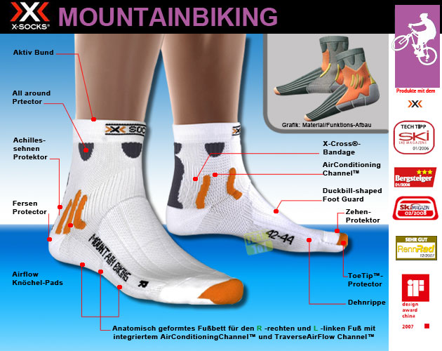 X-Socks Fahrradsocken Radsocken Sport Socken MOUNTAINBIKING weiß