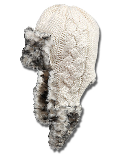 Capo Damen Wintermütze Strickbomber mit Fell 122-613-02 weiß