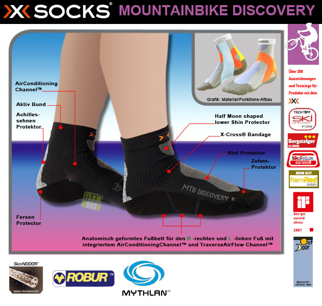 X-Socks Socken Fahrradsocken Radsocken MOUNTAINBIKE DISCOVERY schwarz